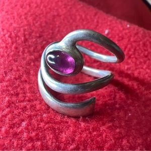 Vintage sterling silver DLD modernist freeform amethyst ring size 6